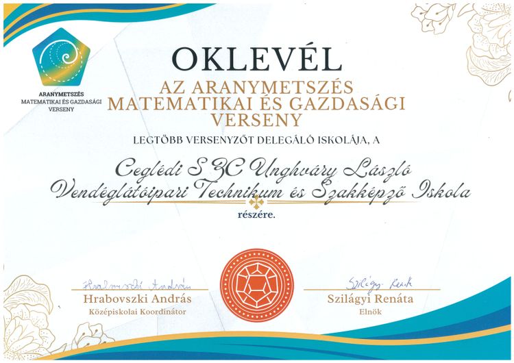 Sikeres szereplés az Aranymetszés Matematikai és Gazdasági Versenyen